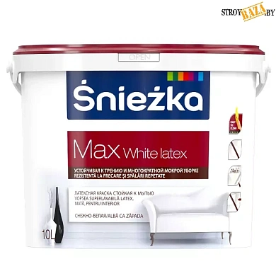 Краска Снежка Макс Уайт Латекс, 5 л, латексная SNIEZKA MAX WHITE LATEX, шт. в строительном интернет-магазине StroyBaza.by 