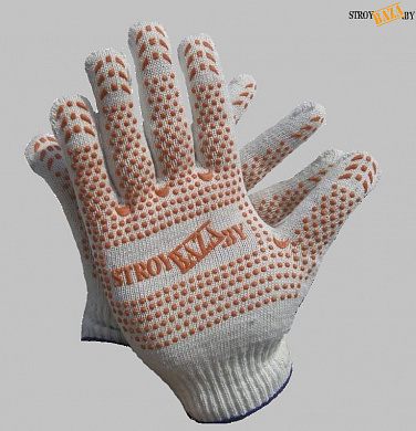 Перчатки " StoyBaza-Профи", белые с ПВХ покрытием "Точка" из 5-ти нитей 7,5 класс вязки, шт. в строительном интернет-магазине StroyBaza.by 