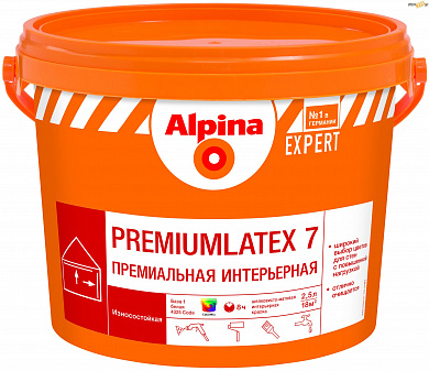 Краска Альпина Эксперт Премиумлатекс 7, 9,4 л - 13 кг, латексная Alpina EXPERT Premiumlatex 7, База 3, шт. в строительном интернет-магазине StroyBaza.by 