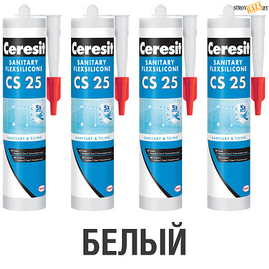 Герметик силиконовый Ceresit CS25, №01 белый санитарный, 280 мл, шт. в строительном интернет-магазине StroyBaza.by 