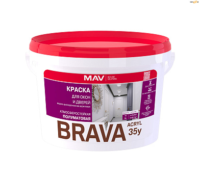 Краска BRAVA АCRYL 35у для окон и дверей белая п/мат  3л,3,3кг в строительном интернет-магазине StroyBaza.by 