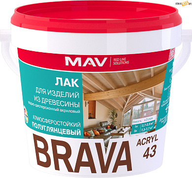 Лак BRAVA ACRYL 43 д/изделий из древесины  п\гл 3л, (2.7кг) в строительном интернет-магазине StroyBaza.by 