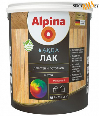 Лак акриловый водно-дисперсионный Alpina Аква Лак для стен и потолков шелковисто-матовый 0,9 л/0,90 кг в строительном интернет-магазине StroyBaza.by 