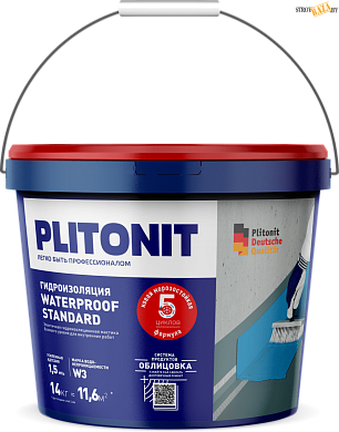PLITONIT WaterProof Standard, 14 кг, эластичная гидроизоляционная мастика в строительном интернет-магазине StroyBaza.by 