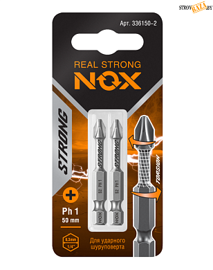Бита torsion E 6,3 ph1-50, 2 шт/уп на карте "NOX STRONG" в строительном интернет-магазине StroyBaza.by 