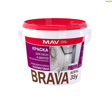 Краска BRAVA АCRYL 35у для окон и дверей белая п/мат  1л,1,1кг в строительном интернет-магазине StroyBaza.by 