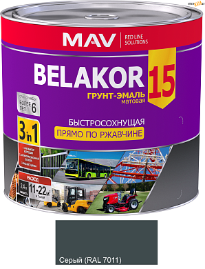 Грунт-эмаль Belakor 15 быстросохн RAL 7011 cерый мат 2,4л,  2,2кг в строительном интернет-магазине StroyBaza.by 