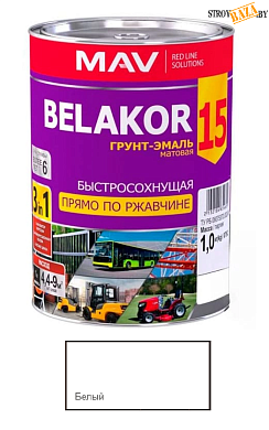 Грунт-эмаль Belakor 15 быстросохн бел мат 1,0л, 1кг в строительном интернет-магазине StroyBaza.by 