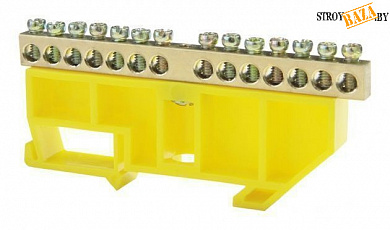 Шина "N" нулевая на DIN-изоляторе 14 отверстий желтая в строительном интернет-магазине StroyBaza.by