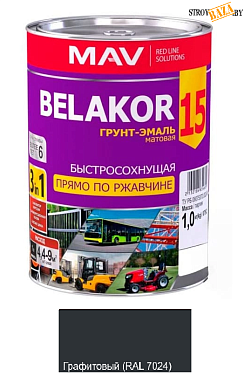 Грунт-эмаль Belakor 15 быстросохн RAL 7024 (граф) мат 1,0л,  1,0кг в строительном интернет-магазине StroyBaza.by 