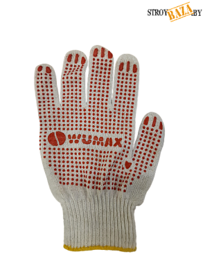 Перчатки трикотаж. х/б, ПВХ, 5 нитей, 10 класс, 150 текс, белые, WUMAX в строительном интернет-магазине StroyBaza.by 